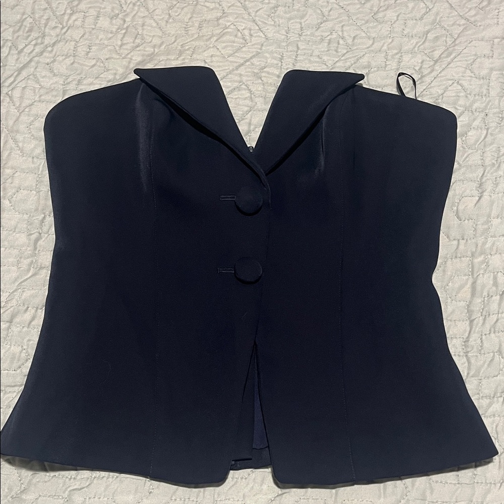 Lovers + Friends Navy Strapless Blazer Corset Top